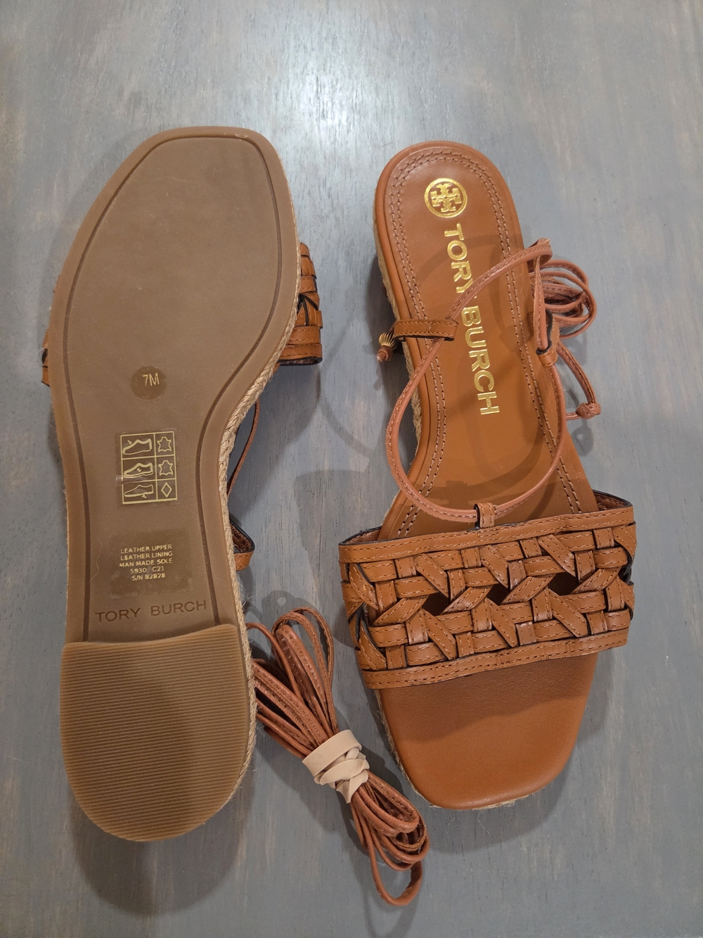 Tory Burch Basketweave Lace-Up Women's Sandals in Cognac - Picture 15 of 15